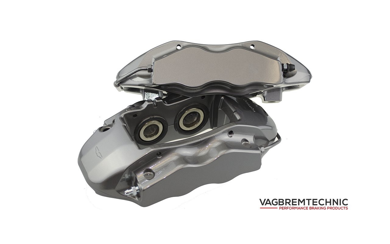 Vagbremtechnic Front Brake Kit - 4 Piston Brembo Caliper - 340x30mm OE 1 Piece Discs - PQ35 / MQB